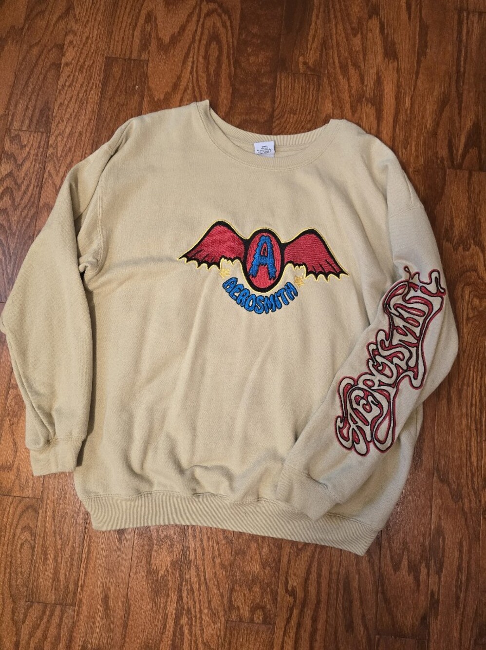 Beige Crewneck Sweater with Embroidered Logo Aerosmith